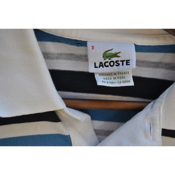 Lacoste Men's Striped Polo Shirt Blue White Gray – Size 3 (Medium) - Picture 3 of 5